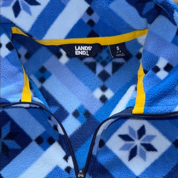 Lands End Blue Fleece Shift Dress Quilt Print 1/4 Zip Long Sleeve Pockets Sz S - Picture 7 of 11